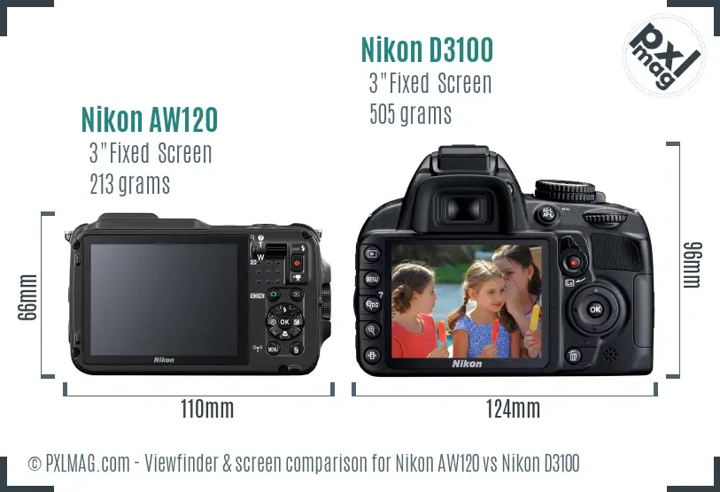 Nikon AW120 vs Nikon D3100 Screen and Viewfinder comparison