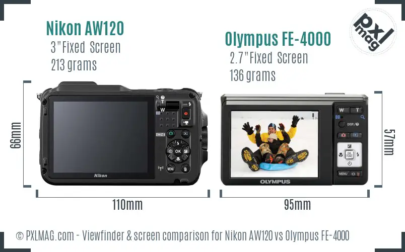 Nikon AW120 vs Olympus FE-4000 Screen and Viewfinder comparison