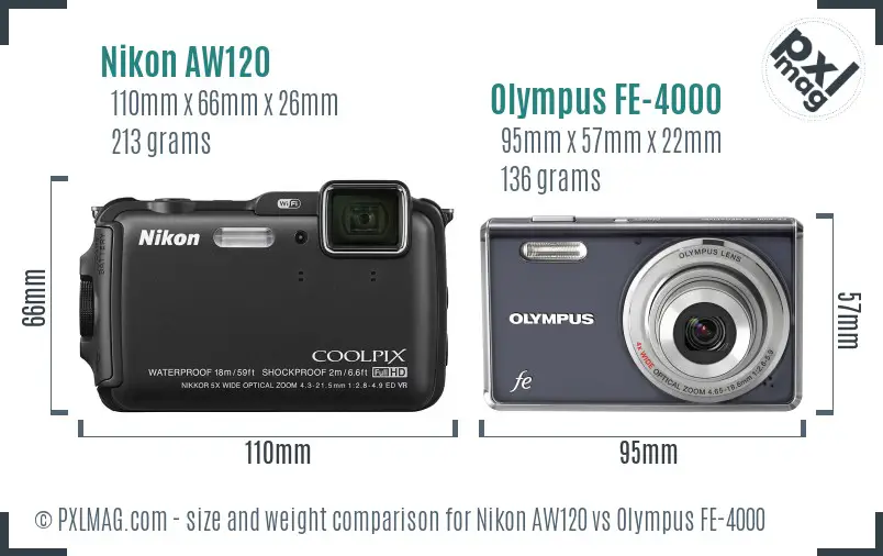 Nikon AW120 vs Olympus FE-4000 size comparison