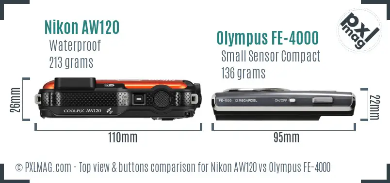 Nikon AW120 vs Olympus FE-4000 top view buttons comparison