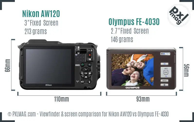 Nikon AW120 vs Olympus FE-4030 Screen and Viewfinder comparison