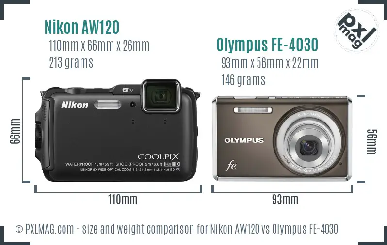 Nikon AW120 vs Olympus FE-4030 size comparison
