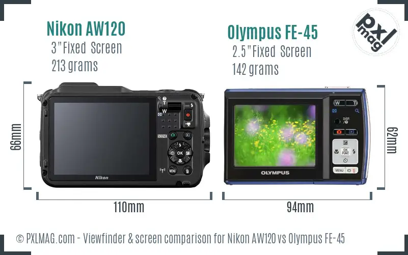 Nikon AW120 vs Olympus FE-45 Screen and Viewfinder comparison