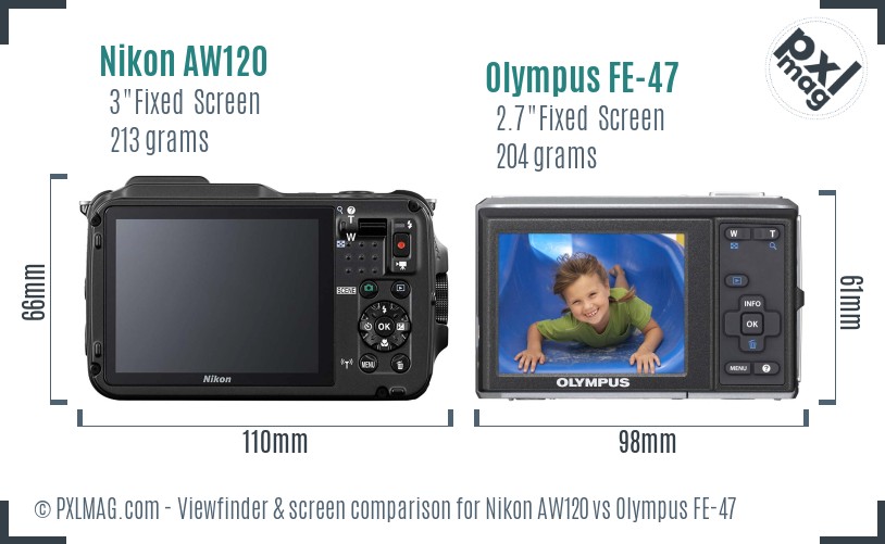 Nikon AW120 vs Olympus FE-47 Screen and Viewfinder comparison