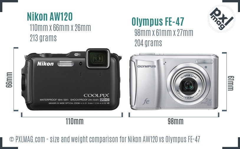 Nikon AW120 vs Olympus FE-47 size comparison