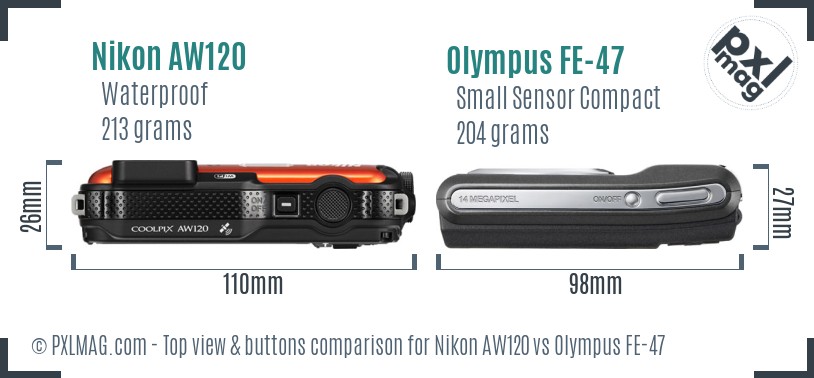 Nikon AW120 vs Olympus FE-47 top view buttons comparison