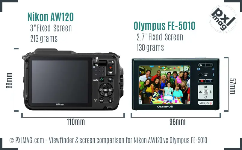 Nikon AW120 vs Olympus FE-5010 Screen and Viewfinder comparison