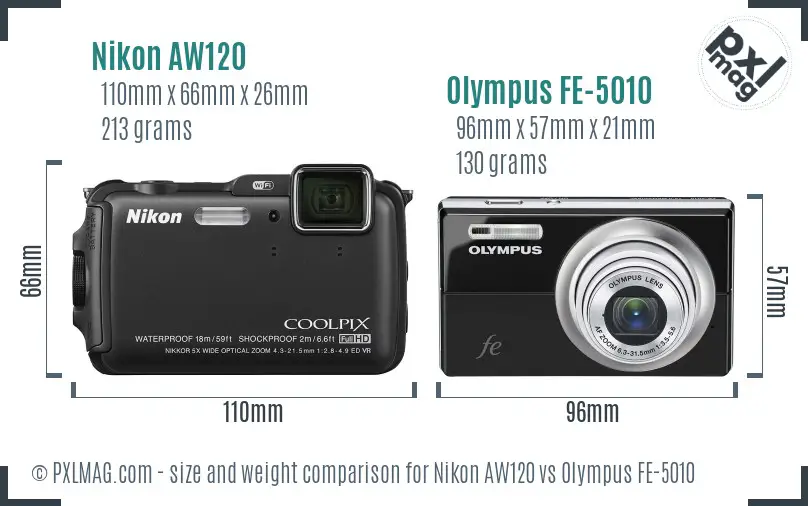 Nikon AW120 vs Olympus FE-5010 size comparison