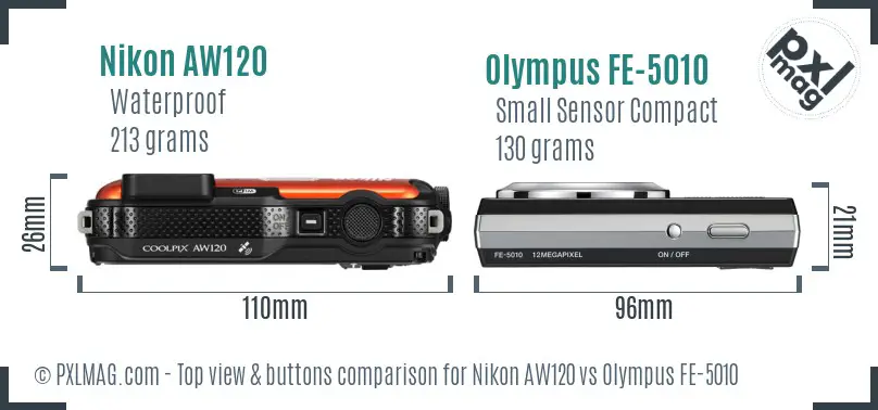 Nikon AW120 vs Olympus FE-5010 top view buttons comparison