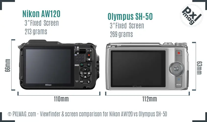 Nikon AW120 vs Olympus SH-50 Screen and Viewfinder comparison