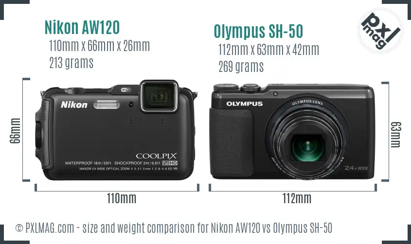 Nikon AW120 vs Olympus SH-50 size comparison