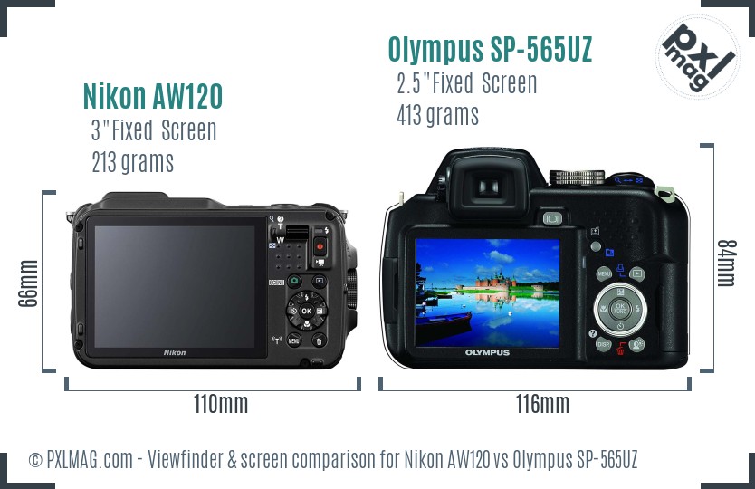 Nikon AW120 vs Olympus SP-565UZ Screen and Viewfinder comparison