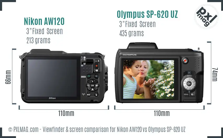 Nikon AW120 vs Olympus SP-620 UZ Screen and Viewfinder comparison