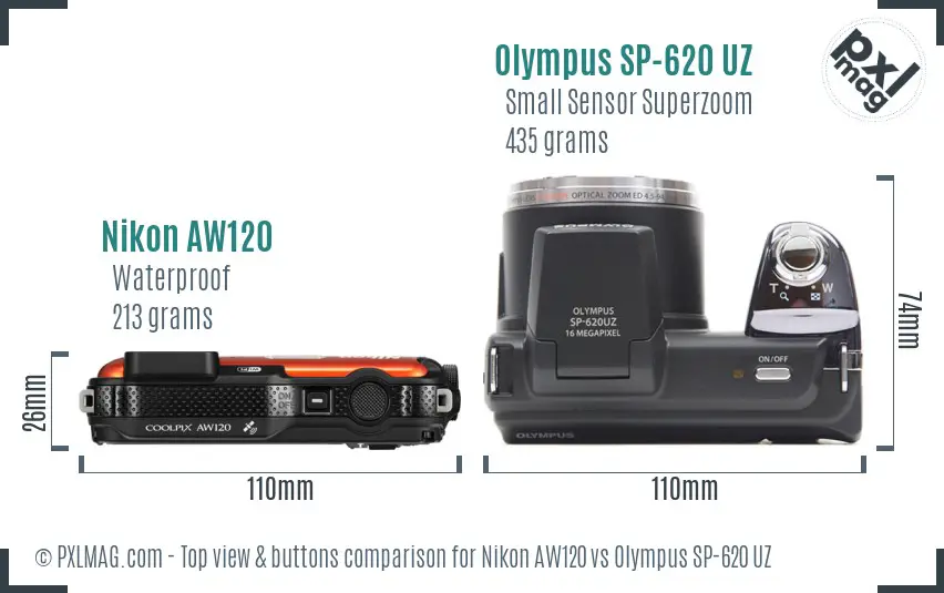 Nikon AW120 vs Olympus SP-620 UZ top view buttons comparison