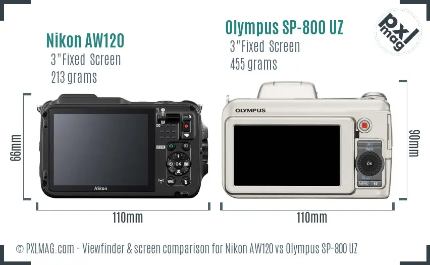 Nikon AW120 vs Olympus SP-800 UZ Screen and Viewfinder comparison