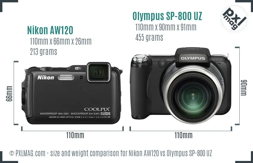 Nikon AW120 vs Olympus SP-800 UZ size comparison