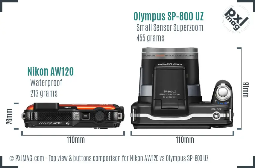 Nikon AW120 vs Olympus SP-800 UZ top view buttons comparison