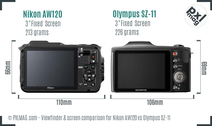 Nikon AW120 vs Olympus SZ-11 Screen and Viewfinder comparison Nikon AW120 vs Olympus SZ-11 Screen and Viewfinder comparison