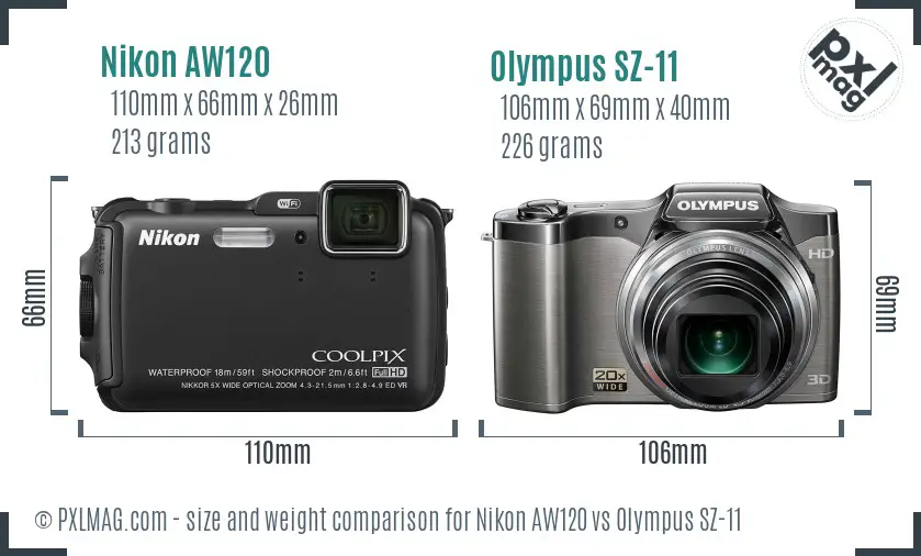 Nikon AW120 vs Olympus SZ-11 size comparison Nikon AW120 vs Olympus SZ-11 size comparison