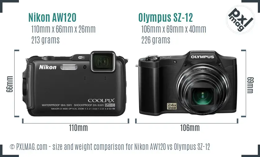 Nikon AW120 vs Olympus SZ-12 size comparison Nikon AW120 vs Olympus SZ-12 size comparison