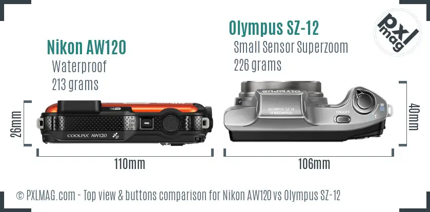 Nikon AW120 vs Olympus SZ-12 top view buttons comparison Nikon AW120 vs Olympus SZ-12 top view buttons comparison