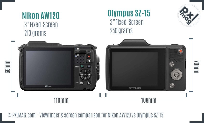 Nikon AW120 vs Olympus SZ-15 Screen and Viewfinder comparison