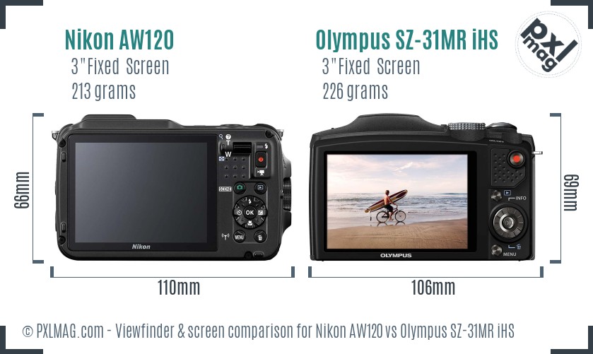 Nikon AW120 vs Olympus SZ-31MR iHS Screen and Viewfinder comparison