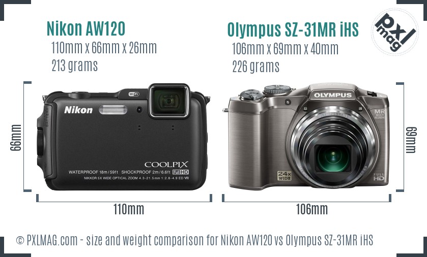 Nikon AW120 vs Olympus SZ-31MR iHS size comparison