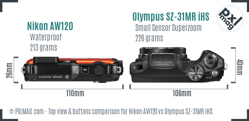 Nikon AW120 vs Olympus SZ-31MR iHS top view buttons comparison