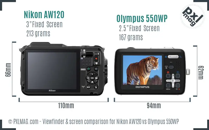 Nikon AW120 vs Olympus 550WP Screen and Viewfinder comparison