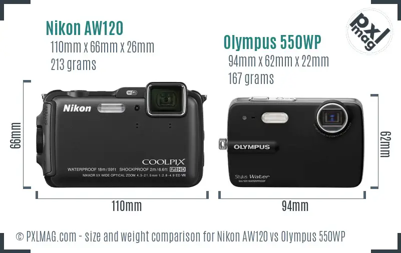 Nikon AW120 vs Olympus 550WP size comparison