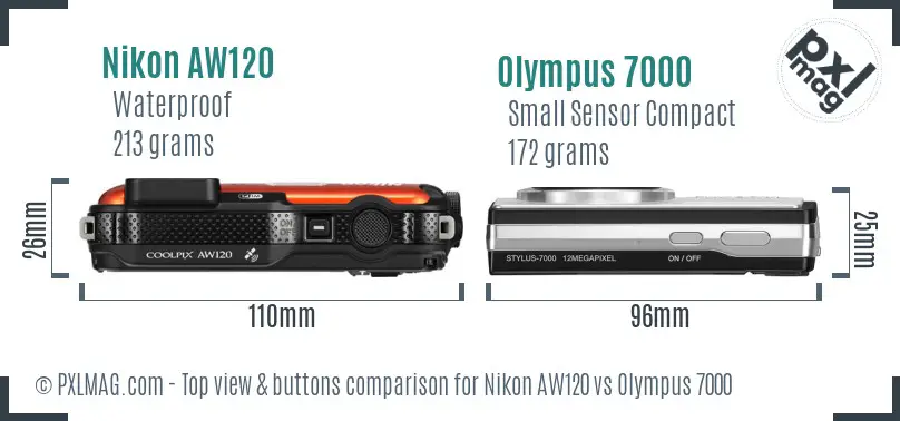 Top view comparison (Nikon AW120 vs Olympus Stylus 7000)