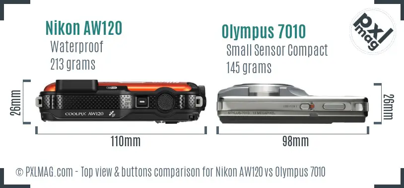 Nikon AW120 vs Olympus 7010 top view buttons comparison