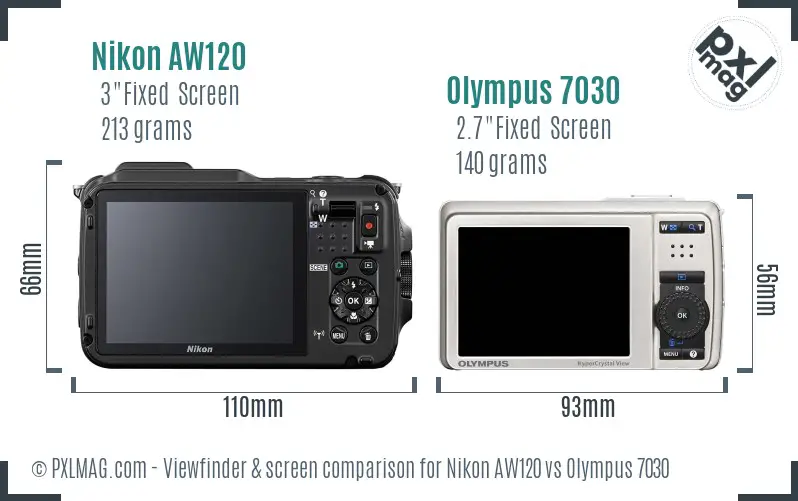 Nikon AW120 vs Olympus 7030 Screen and Viewfinder comparison