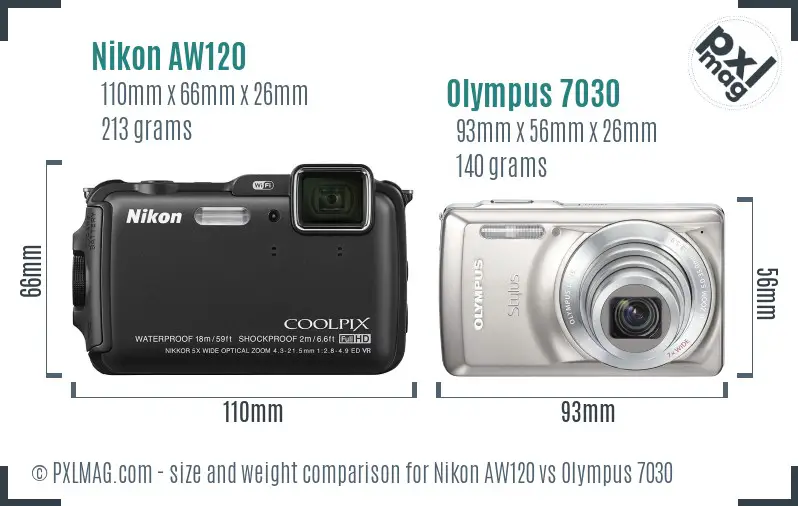 Nikon AW120 vs Olympus 7030 size comparison
