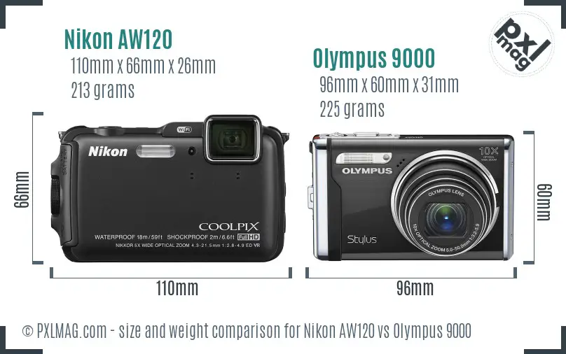 Nikon AW120 vs Olympus 9000 size comparison Nikon AW120 vs Olympus 9000 size comparison