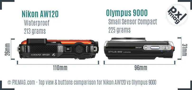 Nikon AW120 vs Olympus 9000 top view buttons comparison Nikon AW120 vs Olympus 9000 top view buttons comparison