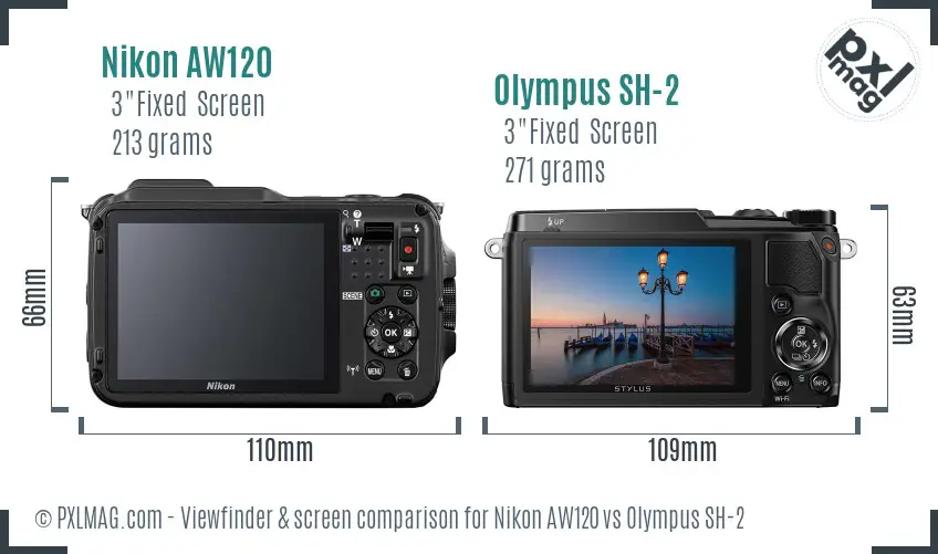 Nikon AW120 vs Olympus SH-2 Screen and Viewfinder comparison