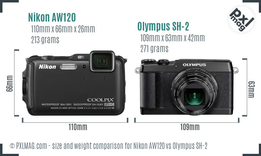 Nikon AW120 vs Olympus SH-2 size comparison