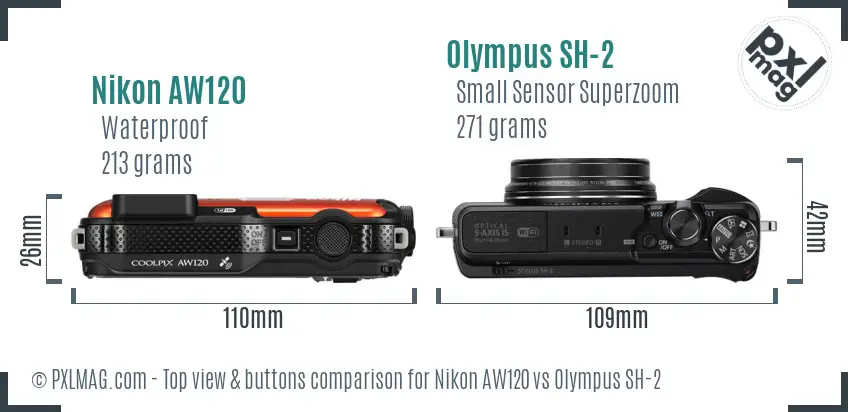 Nikon AW120 vs Olympus SH-2 top view buttons comparison