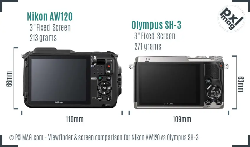 Nikon AW120 vs Olympus SH-3 Screen and Viewfinder comparison