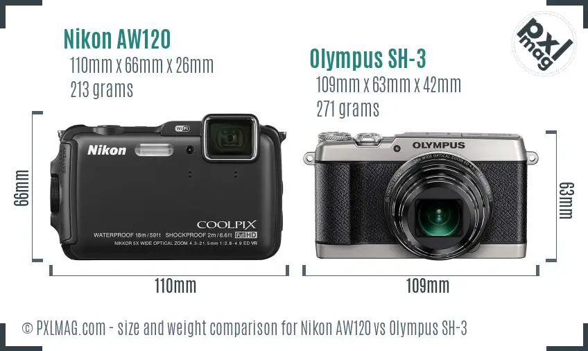 Nikon AW120 vs Olympus SH-3 size comparison