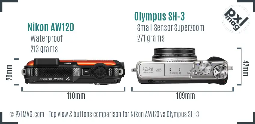 Nikon AW120 vs Olympus SH-3 top view buttons comparison