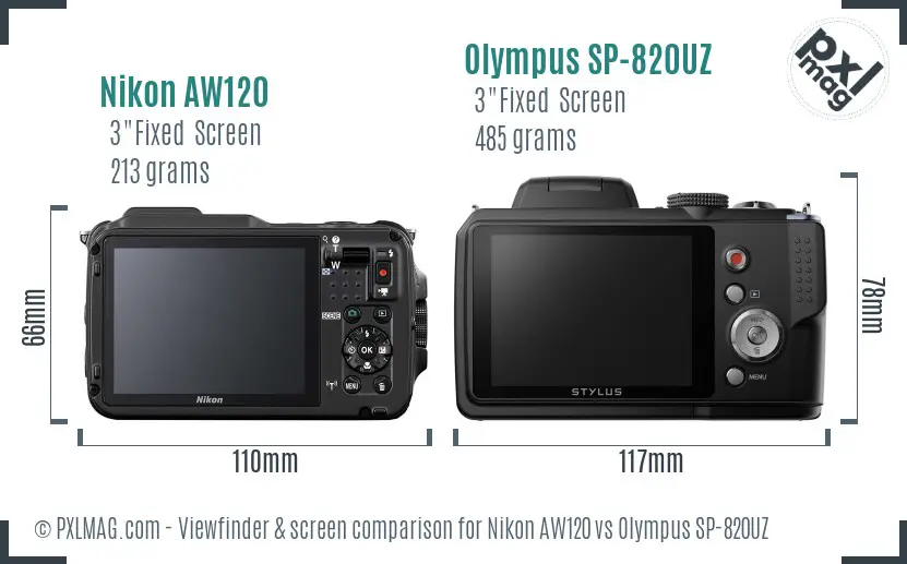 Nikon AW120 vs Olympus SP-820UZ Screen and Viewfinder comparison