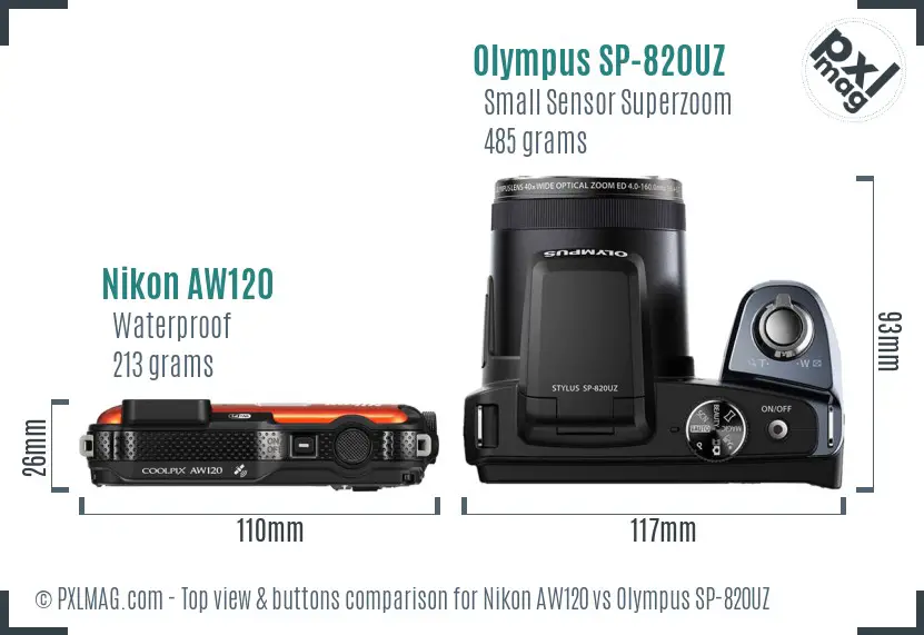 Nikon AW120 vs Olympus SP-820UZ top view buttons comparison