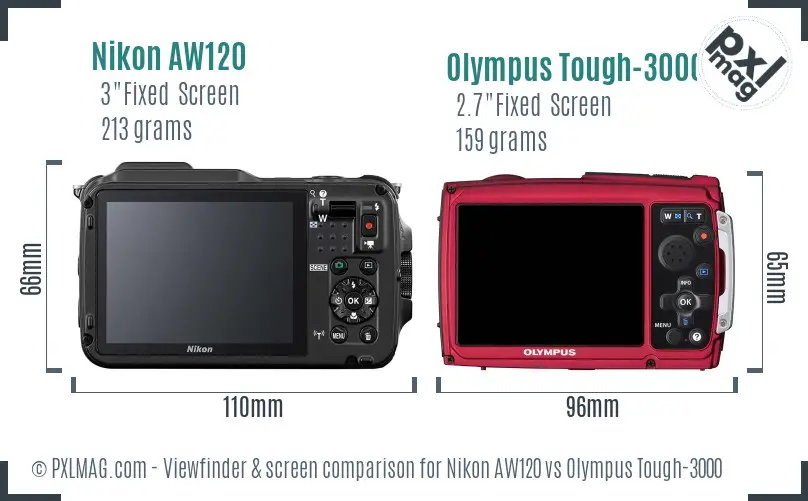 Nikon AW120 vs Olympus Tough-3000 Screen and Viewfinder comparison