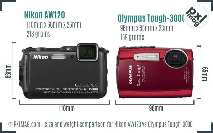 Nikon AW120 vs Olympus Tough-3000 size comparison