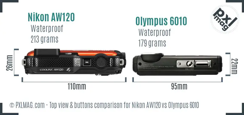 Nikon AW120 vs Olympus 6010 top view buttons comparison