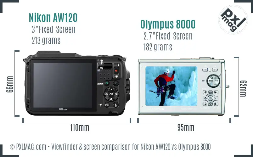 Nikon AW120 vs Olympus 8000 Screen and Viewfinder comparison