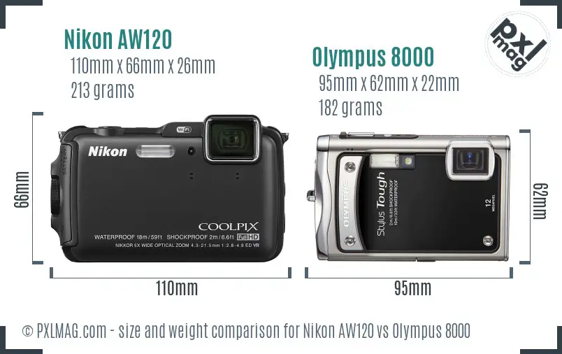 Nikon AW120 vs Olympus 8000 size comparison